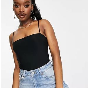 Misguided Slinky black body suit basics straight neck spaghetti strap
